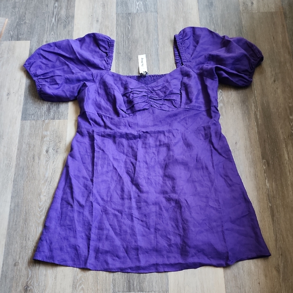 Purple Mini Dress with Puffed Sleeves and Square Neckline